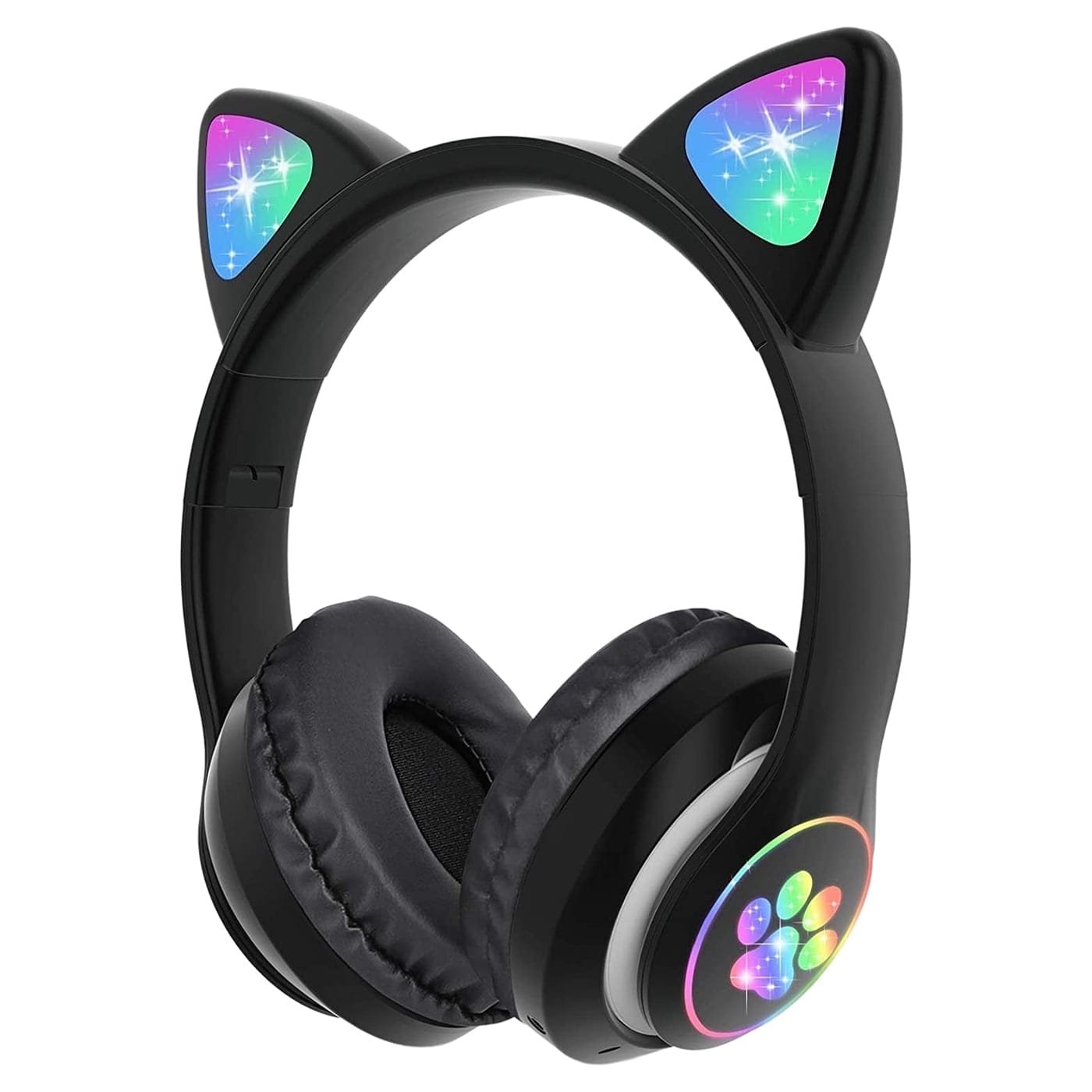 JST-28 Cat Ear Wireless Headset | RGB LED Lights | Bluetooth 5.0 + TF Card + Aux | Foldable | For Kids, Gaming, Music | Black